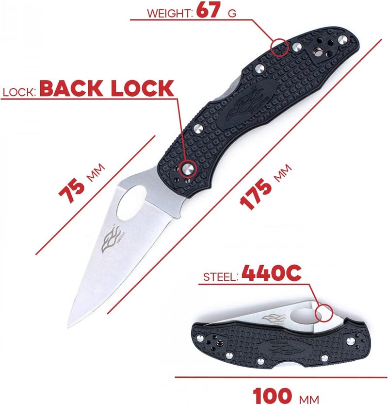 Firebird GANZO F759M Pocket Folding Knife 440C Stainless Steel Blade Nylon Glass Fiber Anti-Slip Handle with Clip Tactical Survival Fishing Camping EDC Knife (Black) - Image 2